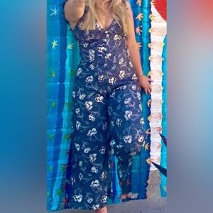 Navy floral wide leg jumpsuit medium